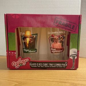 A Christmas Story Collector Pint Glasses & Leg Lamp Ice Cube Tray New Gift Set